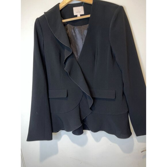 Cinq a Sept Lanier Ruffle Blazer Size 6 Black With Pockets Formal Luxury Jacket - Picture 6 of 11